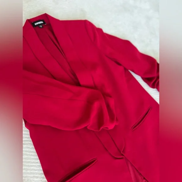 Express Paperbag Highrise Ankle Pants (4R) and Blazer (Small) Set Red - Picture 11 of 16